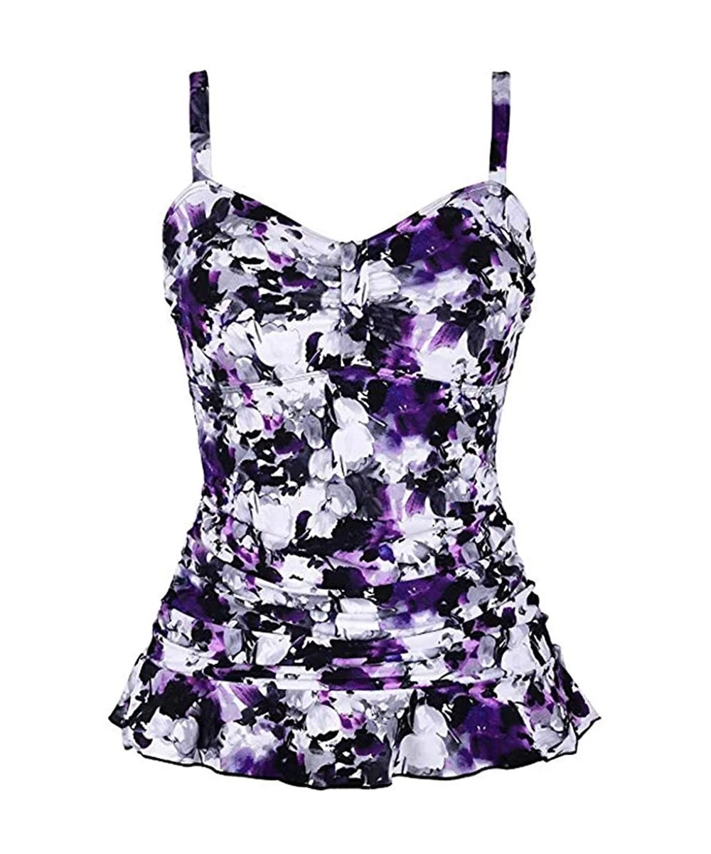 Sets Women Swimsuit Swim Top Padded Ruffle Hem Shirred Swimwear Tankini Tops - Purple - CX18S5TM5NX