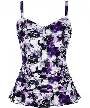 Sets Women Swimsuit Swim Top Padded Ruffle Hem Shirred Swimwear Tankini Tops - Purple - CX18S5TM5NX