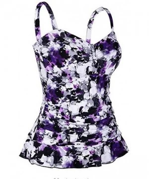 Sets Women Swimsuit Swim Top Padded Ruffle Hem Shirred Swimwear Tankini Tops - Purple - CX18S5TM5NX