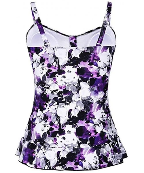 Sets Women Swimsuit Swim Top Padded Ruffle Hem Shirred Swimwear Tankini Tops - Purple - CX18S5TM5NX