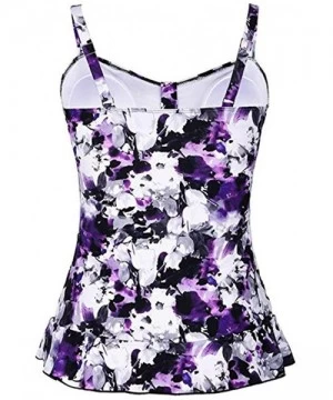 Sets Women Swimsuit Swim Top Padded Ruffle Hem Shirred Swimwear Tankini Tops - Purple - CX18S5TM5NX