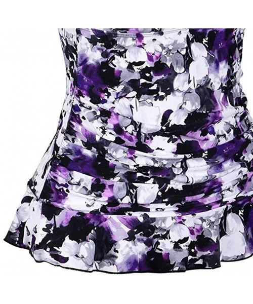 Sets Women Swimsuit Swim Top Padded Ruffle Hem Shirred Swimwear Tankini Tops - Purple - CX18S5TM5NX