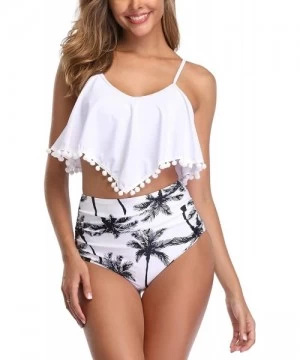 Tankinis High Waisted Swimsuit Flounce Swimwear Ruffle Tassel Vintage Two Piece Bikini - White - C118TKAD5E8