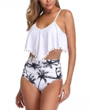 Tankinis High Waisted Swimsuit Flounce Swimwear Ruffle Tassel Vintage Two Piece Bikini - White - C118TKAD5E8