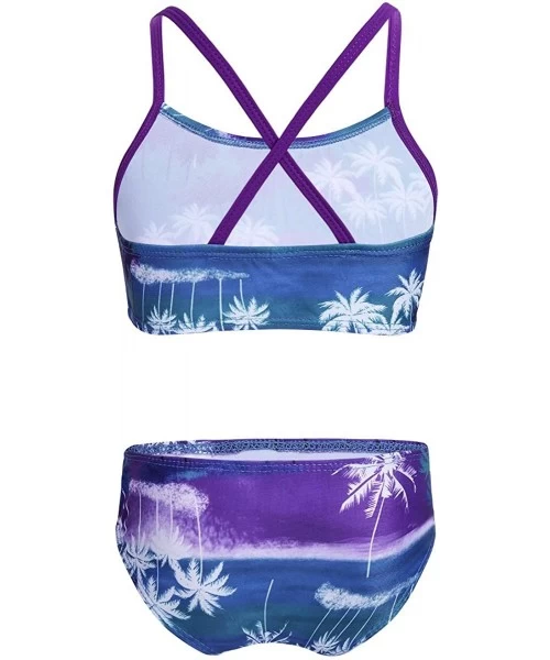 Tankinis Girs 2PCS Tankini Set Halter Tops and Shorts Bottom Swimsuit Swimwear Summer Holiday Beachwear - Purple&green - C518...