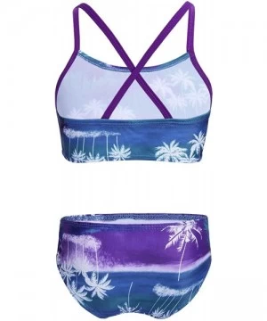 Tankinis Girs 2PCS Tankini Set Halter Tops and Shorts Bottom Swimsuit Swimwear Summer Holiday Beachwear - Purple&green - C518...