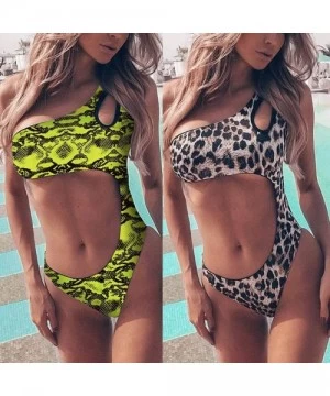 One-Pieces Women's One Piece Cutout Leopard Padded Swimsuit One Shoulder Swimwear Asymmetric High Cut Monokinis Bathing Suit ...