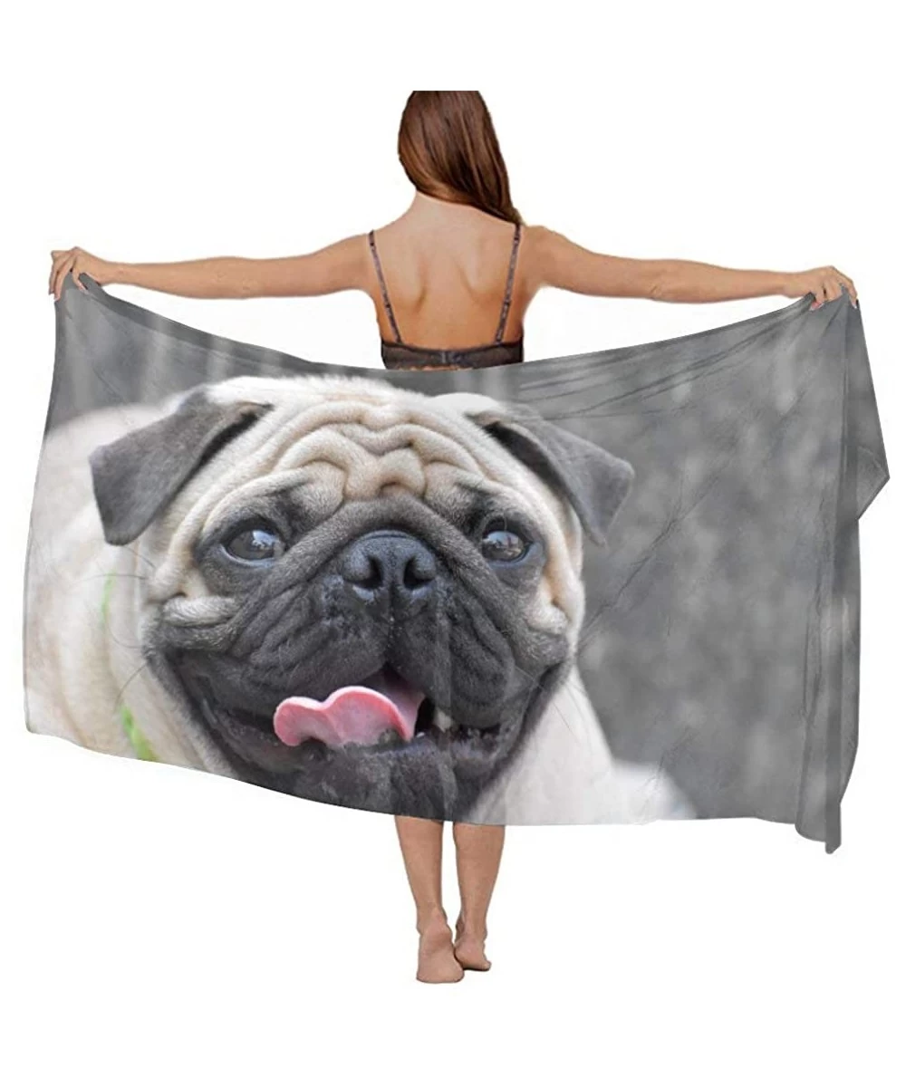 Cover-Ups Women Chiffon Scarf Sunscreen Shawl Wrap Swimsuit Cover Up Beach Sarongs - Pug Dog - CW19C6N5OSM