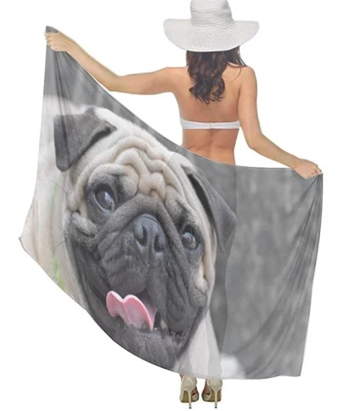 Cover-Ups Women Chiffon Scarf Sunscreen Shawl Wrap Swimsuit Cover Up Beach Sarongs - Pug Dog - CW19C6N5OSM