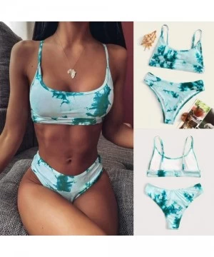 Sets Women Sexy Tie-Dye Pattern Top with Panty Bikini Set Swimmear- Marble Patterned Top with Tight Bikini Suit- Beach Bathsu...