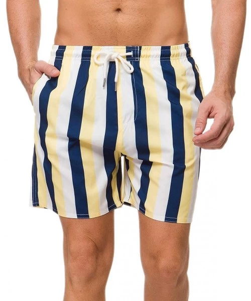 Trunks Men's Swim Trunks Quick Dry Beach Shorts with Pockets - Stripes - CV18U95DSLC