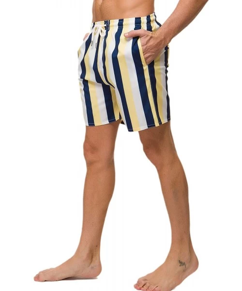 Trunks Men's Swim Trunks Quick Dry Beach Shorts with Pockets - Stripes - CV18U95DSLC