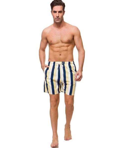 Trunks Men's Swim Trunks Quick Dry Beach Shorts with Pockets - Stripes - CV18U95DSLC