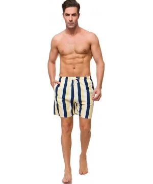 Trunks Men's Swim Trunks Quick Dry Beach Shorts with Pockets - Stripes - CV18U95DSLC