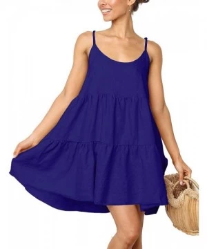 Cover-Ups Spaghetti Strap Dress for Women Pleated Swing Dress Backless Casual Mini Dress - Dbl-dark Blue - CZ19088UGYD