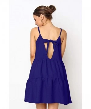 Cover-Ups Spaghetti Strap Dress for Women Pleated Swing Dress Backless Casual Mini Dress - Dbl-dark Blue - CZ19088UGYD