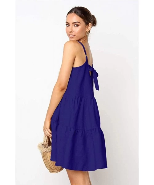 Cover-Ups Spaghetti Strap Dress for Women Pleated Swing Dress Backless Casual Mini Dress - Dbl-dark Blue - CZ19088UGYD