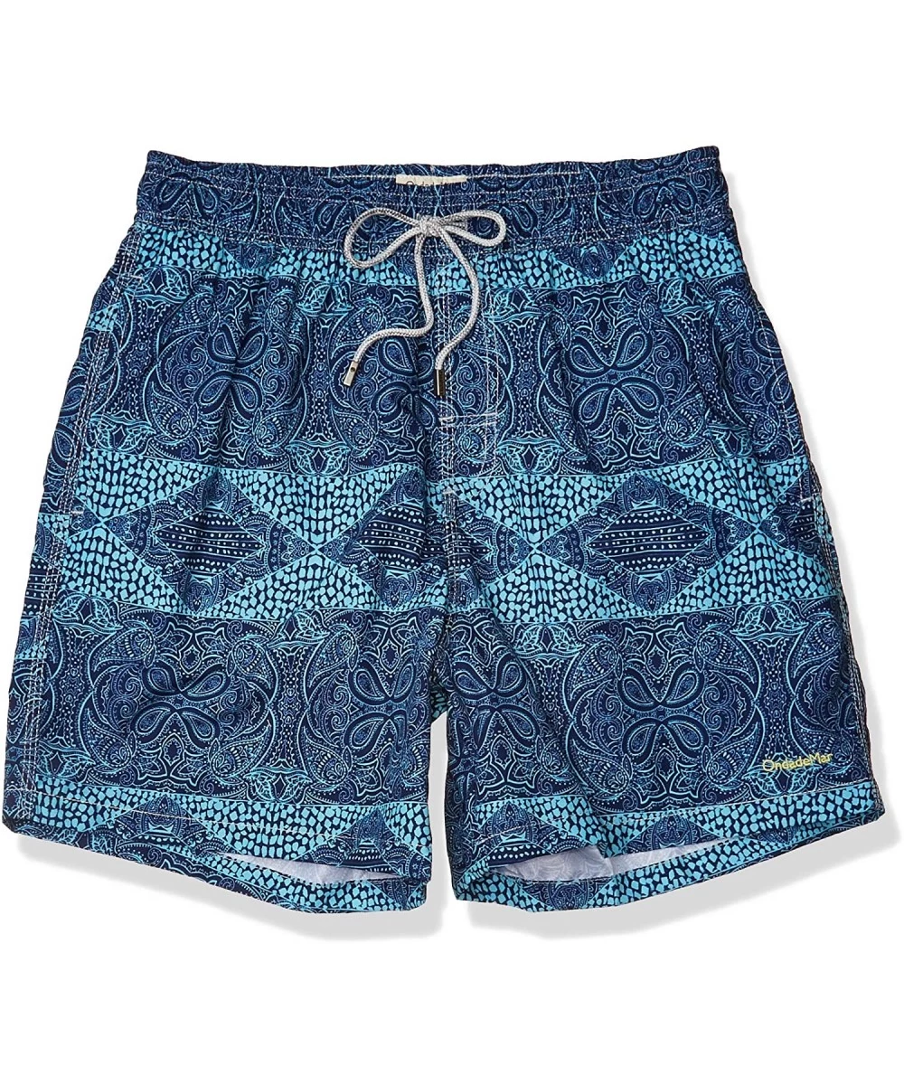 Trunks Men's Sea Fit Pattern Volley Swim Trunk - Shades of Blue - CJ185ISHCNG