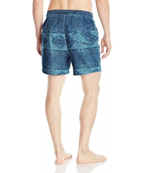 Trunks Men's Sea Fit Pattern Volley Swim Trunk - Shades of Blue - CJ185ISHCNG