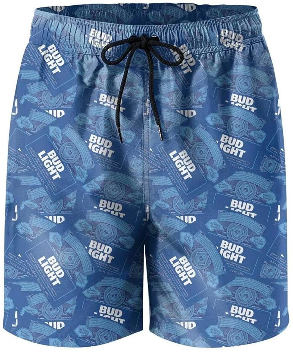 Board Shorts Mens' Waterproof Swim Trunks Quick Dry Bud-Light-Beer-Blue-White- Beach Shorts Beach Wear with Pockets - Bud Lig...