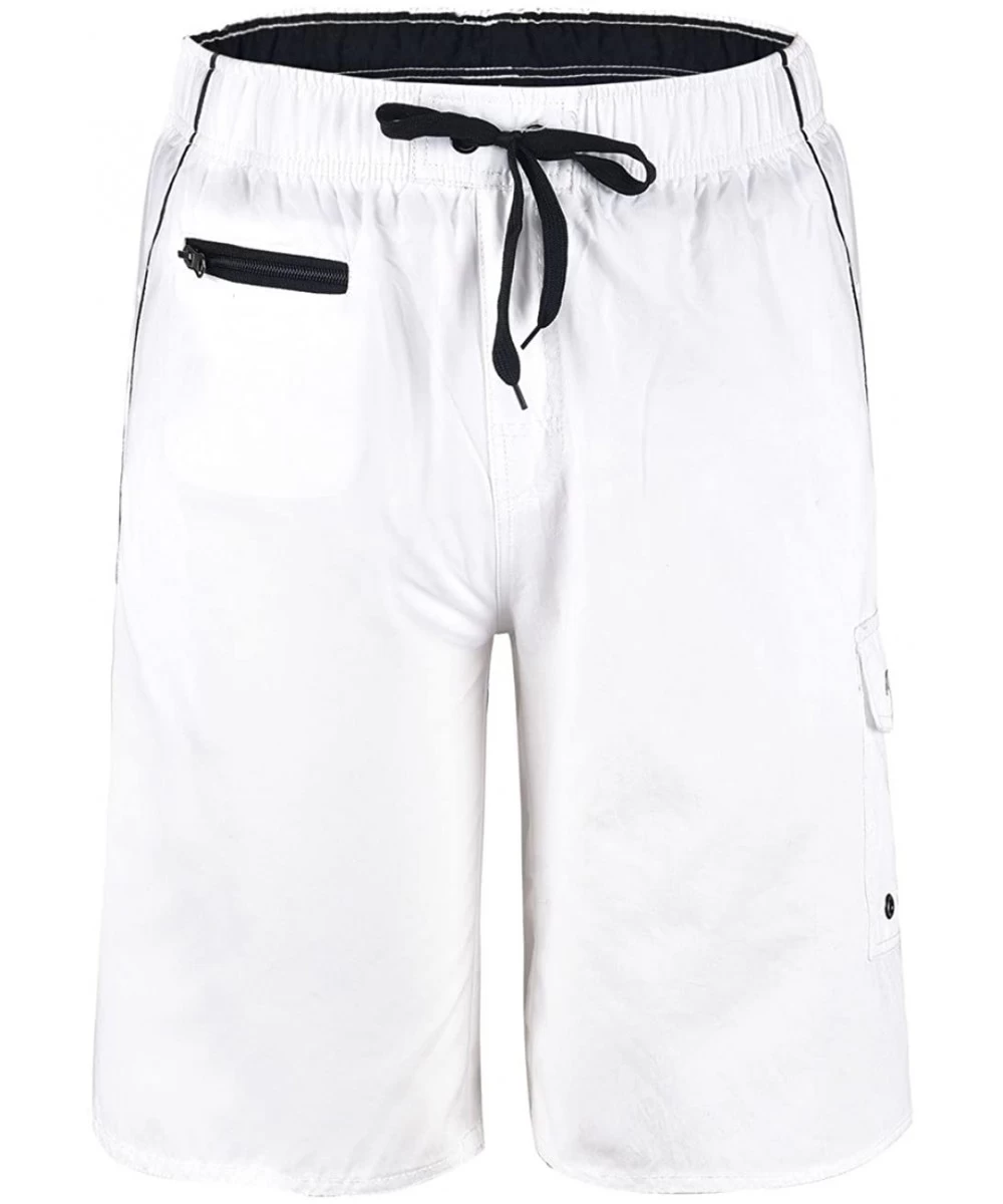 Trunks Men's Beachwear Swim Trunks Quick Dry Zipper Pockets with Lining - White - C4183NN8HKO