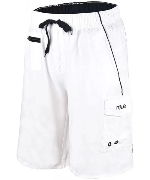 Trunks Men's Beachwear Swim Trunks Quick Dry Zipper Pockets with Lining - White - C4183NN8HKO