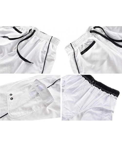 Trunks Men's Beachwear Swim Trunks Quick Dry Zipper Pockets with Lining - White - C4183NN8HKO