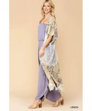 Cover-Ups Women Boho Summer Cover up Floral Lace Long Cardigan Robe Maxi Kimonos - Tc1058 Lemon - CB198ZQQ35D