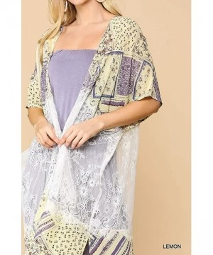 Cover-Ups Women Boho Summer Cover up Floral Lace Long Cardigan Robe Maxi Kimonos - Tc1058 Lemon - CB198ZQQ35D