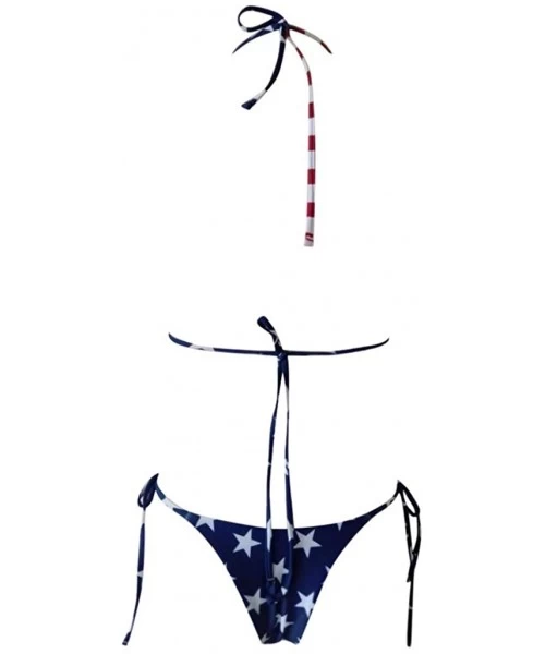 Sets Women's Sexy American Flag Print High Cut Leg Bikini Set Two Piece Swimsuit - Blue - C8199NC80XZ