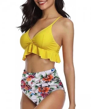 Sets Womens Bathing Suits High Waisted Swimsuits Two Piece Bikini Set Tummy Control Bottom Flounce Falbala Swimwear - Yellow-...