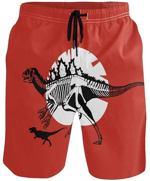 Board Shorts Mens Surfing Shorts Green Dog Paw and Bone Prints Swim Trunks Shorts - Dinosaur - CB18UG4IT7M