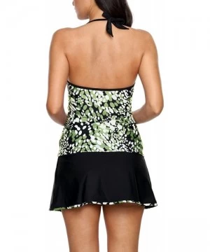 Sets Deep V Neckline Front Dot Printed Halter Tankini Swimsuit Skirted - Green - C518CUUTGQK