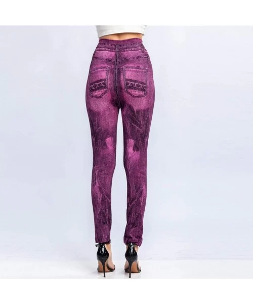 Tops 2020 Fashion Leggings for Women High Waist Print Jeggings Womens Juniors Classic Imitate Denim Skinny Jeans Hot Pink 1 -...