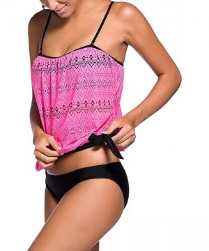 Sets Halter Floral Tankini Swimsuits Two Pieces Swimwear with Triangle Brief - Rose - CT18C0DMK49