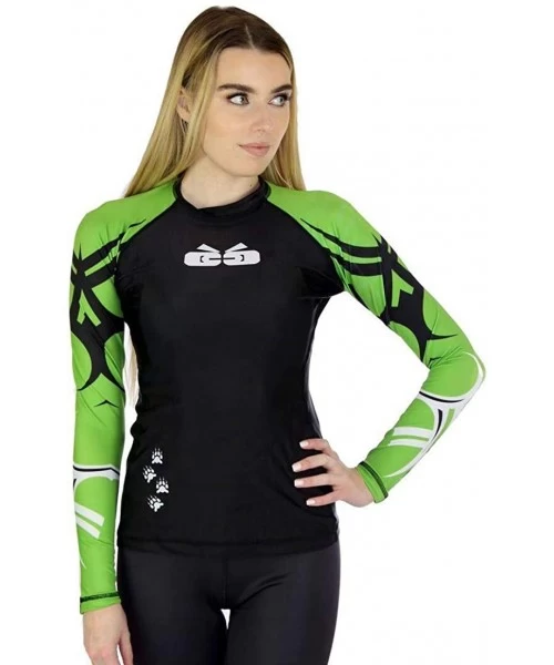 Rash Guards Women's Rash Guard BJJ MMA Premium Jiu Jitsu Fighting Grappling Compression Shirt - Mat Monster Green - C912N37SZ7B