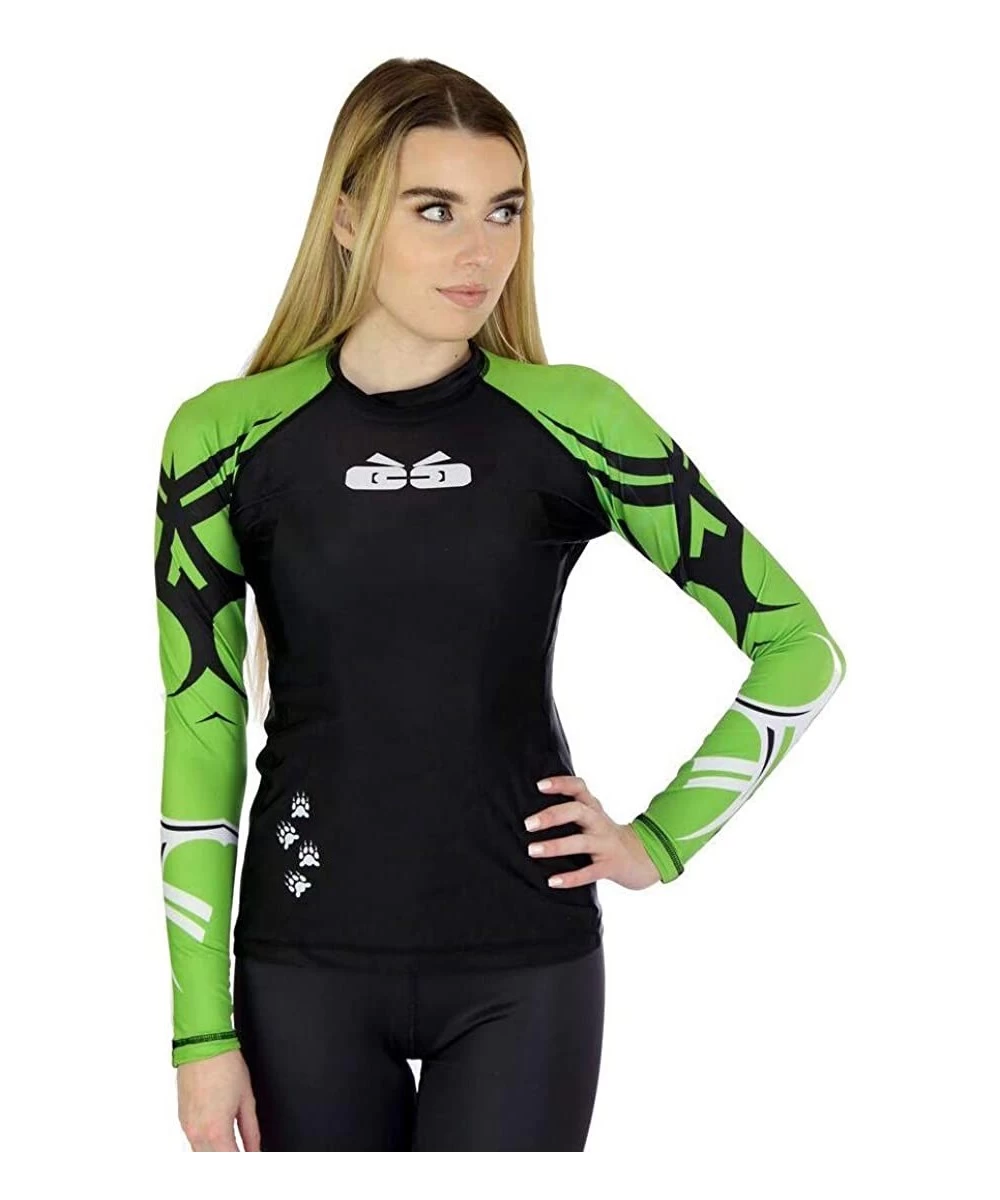 Rash Guards Women's Rash Guard BJJ MMA Premium Jiu Jitsu Fighting Grappling Compression Shirt - Mat Monster Green - C912N37SZ7B