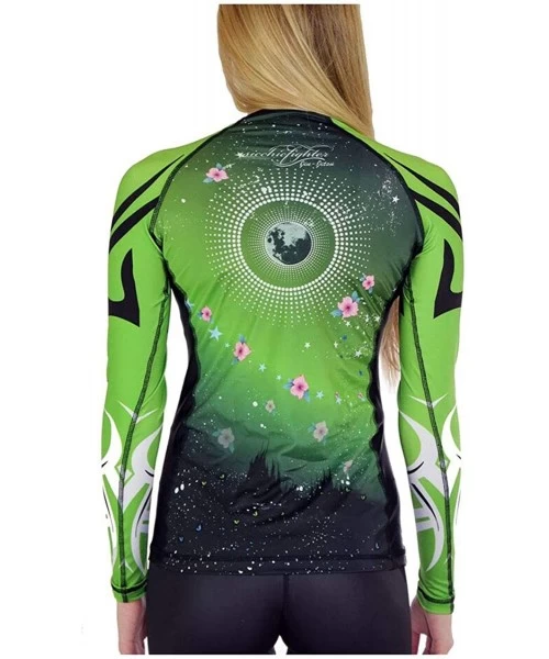 Rash Guards Women's Rash Guard BJJ MMA Premium Jiu Jitsu Fighting Grappling Compression Shirt - Mat Monster Green - C912N37SZ7B