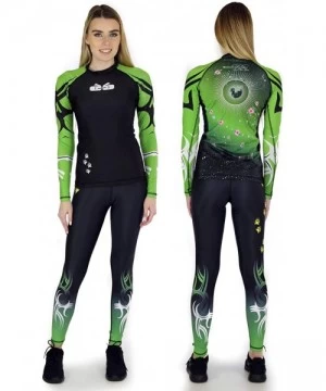 Rash Guards Women's Rash Guard BJJ MMA Premium Jiu Jitsu Fighting Grappling Compression Shirt - Mat Monster Green - C912N37SZ7B