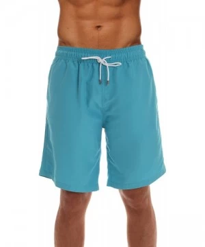 Board Shorts Men's Swimming Trunks Shorts with Pockets- Quick Dry Bathing Suit - Longer Length - Turquoise - CU18RE3WSOI