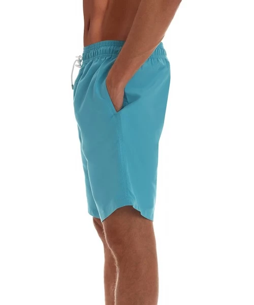 Board Shorts Men's Swimming Trunks Shorts with Pockets- Quick Dry Bathing Suit - Longer Length - Turquoise - CU18RE3WSOI