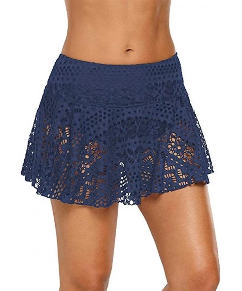 Bottoms Women's Lace Crochet Skirted Bikini Bottom Swimsuit Short Skort Swimdress - Blue - C618RX7ZH6U