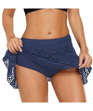 Bottoms Women's Lace Crochet Skirted Bikini Bottom Swimsuit Short Skort Swimdress - Blue - C618RX7ZH6U