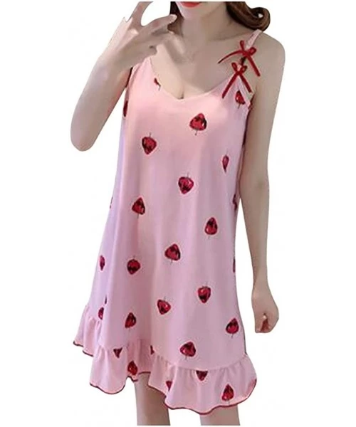 Cover-Ups Home Mini Dress for Women Sexy Nightdress Sleeveless Cartoon Print Ruffled Sleepwear Lovely Pajamas - F - C019C2MXR3X