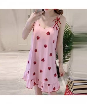 Cover-Ups Home Mini Dress for Women Sexy Nightdress Sleeveless Cartoon Print Ruffled Sleepwear Lovely Pajamas - F - C019C2MXR3X