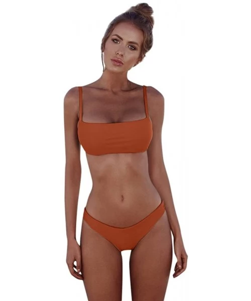 Sets Women Sexy Cheeky Bandeau Bandage Bikini Set Push Up Brazilian Swimwear Beachwear Swimsuit - Orange - CT18R578Q5T