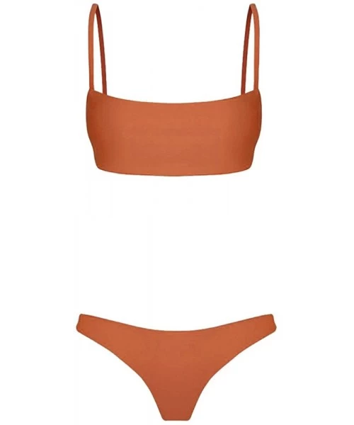 Sets Women Sexy Cheeky Bandeau Bandage Bikini Set Push Up Brazilian Swimwear Beachwear Swimsuit - Orange - CT18R578Q5T