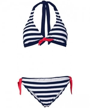 Sets Two Piece Suit Women Sexy Striped Print Swimsuit Bikini Bathing Bra Beachwear Navy - CF18S5ZW236