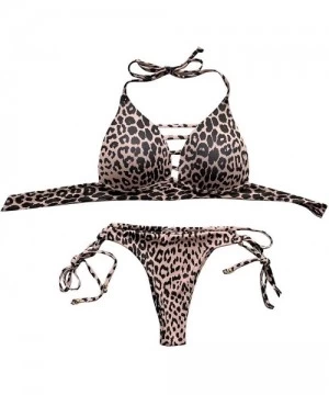 Sets Leopard Bikini Set Two Piece Swimsuit Push-Up Bra Top Triangle Bottom Sling Swimwear Beach Bathing Suit - Black - C7194E...