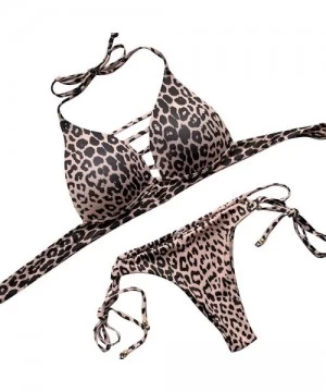 Sets Leopard Bikini Set Two Piece Swimsuit Push-Up Bra Top Triangle Bottom Sling Swimwear Beach Bathing Suit - Black - C7194E...